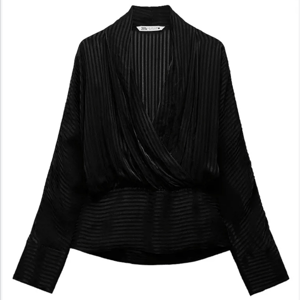 NWT Zara Tops | Semi-Sheer Black Wrap Top Blouse Zw Collection size Medium